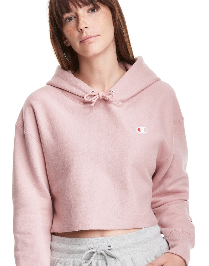 Champion Reverse Weave Cropped Cut-Off C Logo Hoodie Dames - Beige - Belgie 0321ZJDWN